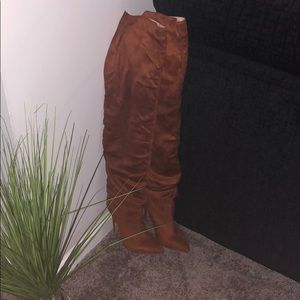 Over the knee suede cognac boots